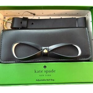 Kate Spade Bow Tie Genuine Leather Adjustable Belt Bag S/M Black NWT